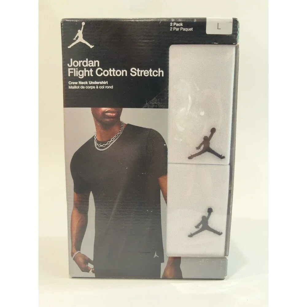 Jordan Flight Cotton Stretch Crew Neck Undershirt 2 Pack Mens Large White NIB